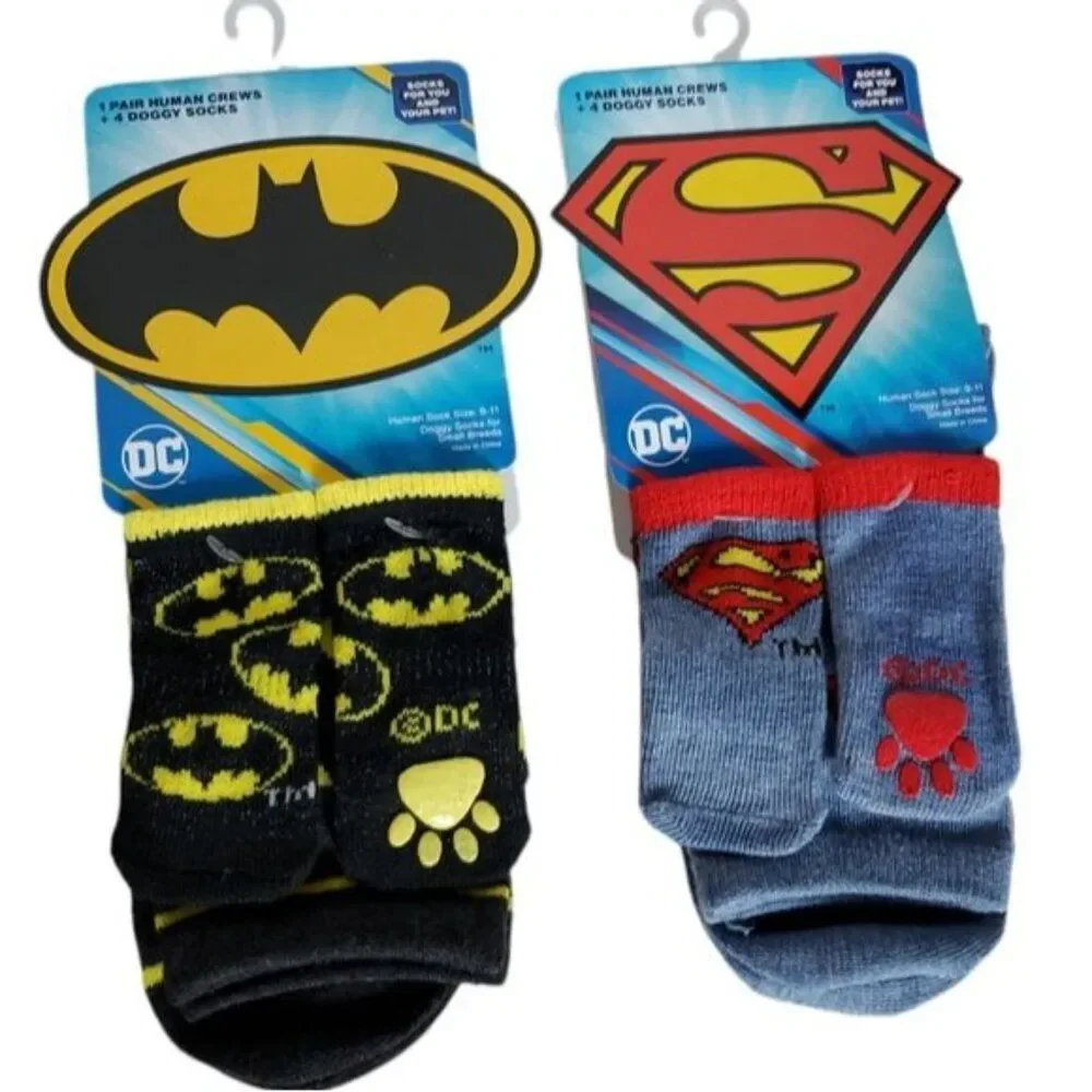 DC BATMAN SUPERMAN CREW SOCKS MEN'S WOMEN'S WOMAN'S SMALL DOG CAT ANIMAL SOCK